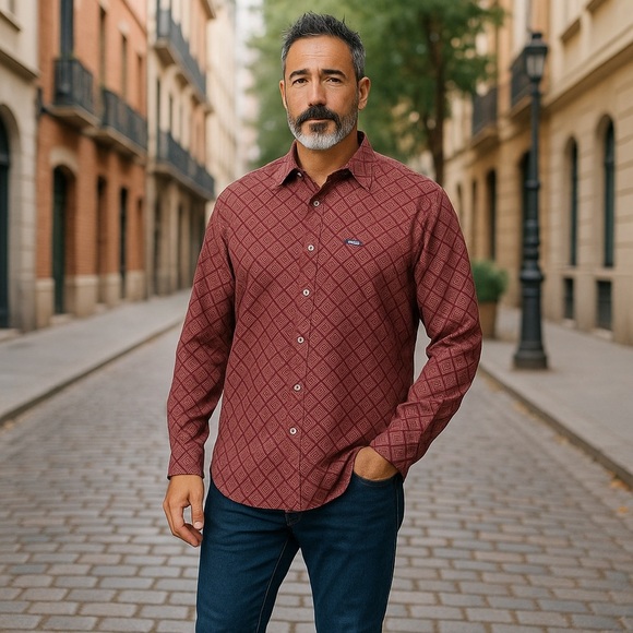 Chaps x Ralph Lauren Other - VINTAGE! Chaps x Ralph Lauren Men's Geometric Red Long Sleeve Button-Up Shirt M